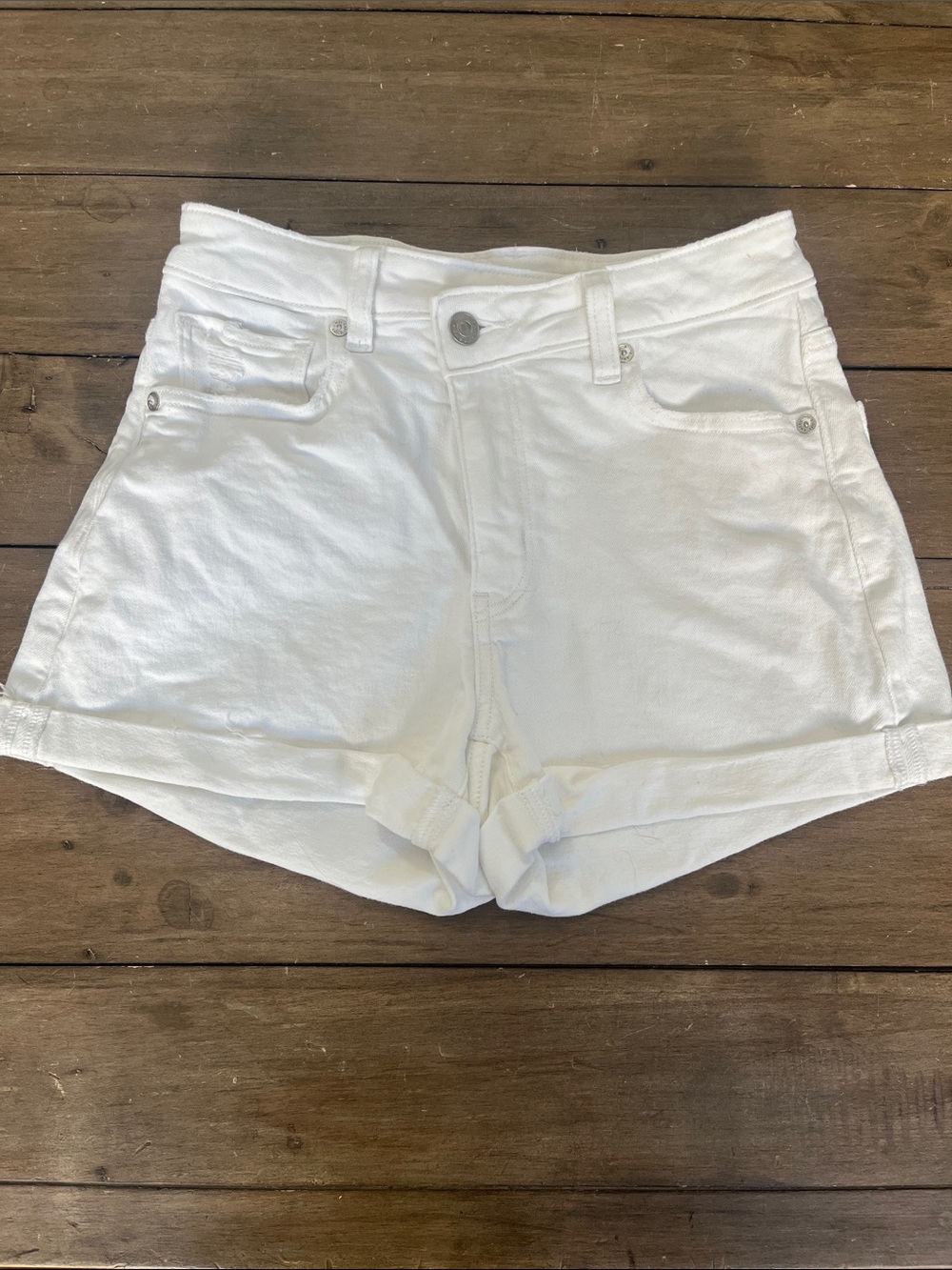 American Eagle High-Rise White Denim Shorts with Rolled Hem